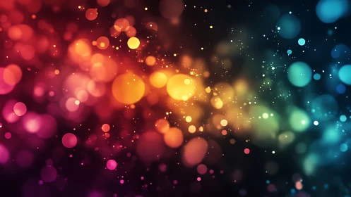 Multicolored bokeh light pattern on dark gradient background.