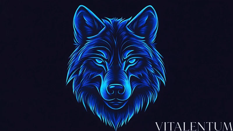 Stylized blue wolf head illustration on dark background.