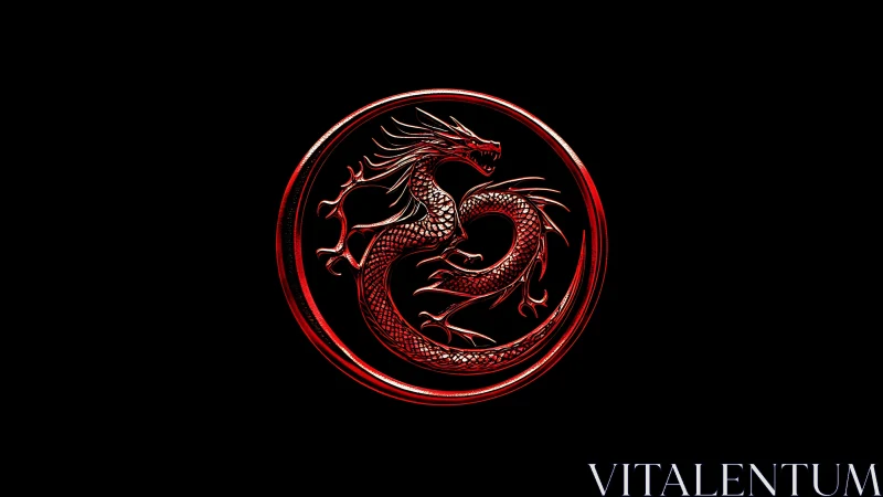 Coiled crimson dragon emblem radiates sleek metallic power.