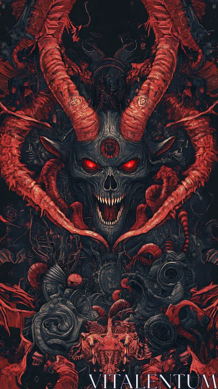 Demonic cranial construct with baroque horn architecture rendered.