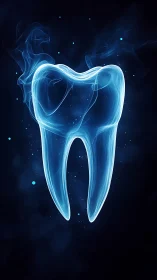 Translucent digital tooth illustration on dark background.