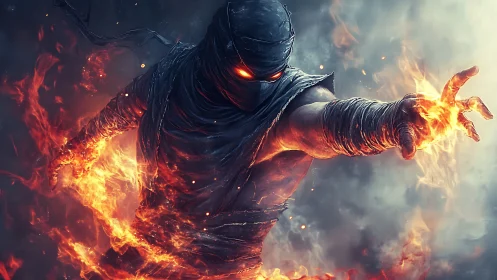 Flamebound wraith hurls molten fury into storming dusk.