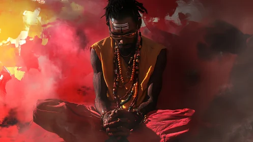 Chromatic meditation portrait in saturated particulate haze.