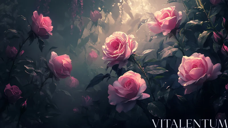 Pink Roses Glowing in Dreamy Morning Light