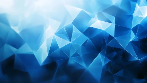 Blue low-poly crystal planes with luminous gradients.