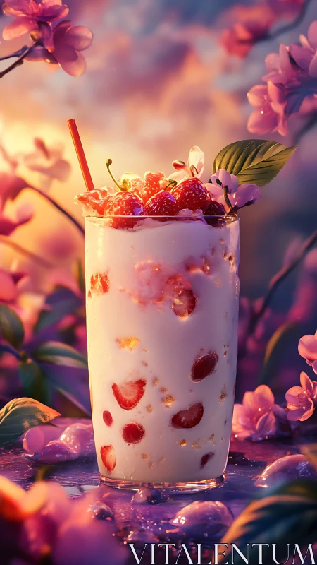 Beverage with Berries and Floral Setting.