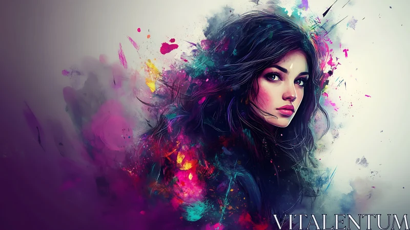 Portrait of woman in vivid abstract color splashes.
