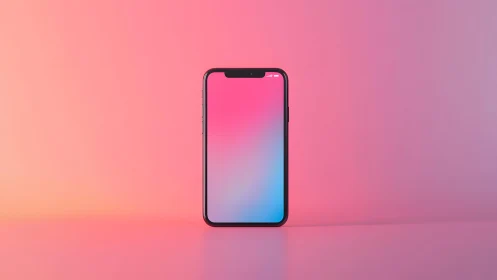 Modern smartphone on pink gradient background, minimal style.