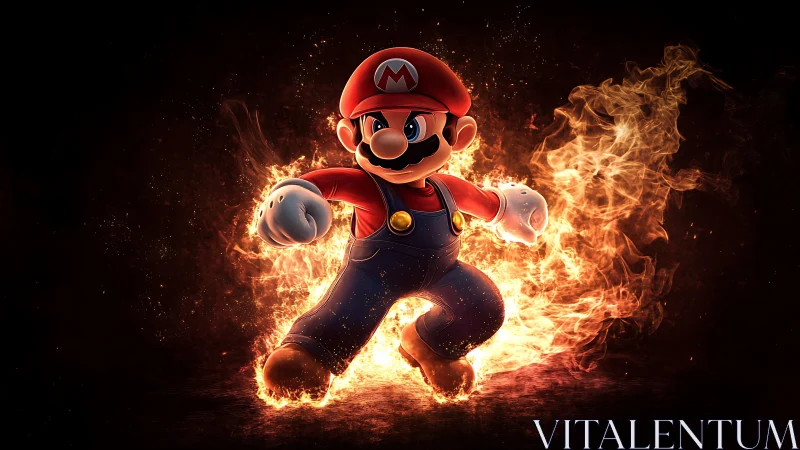 Mario Wreathed in Inferno Fire and Explosive Power