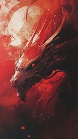 Infernal crimson dragon portrait in dynamic brushwork.