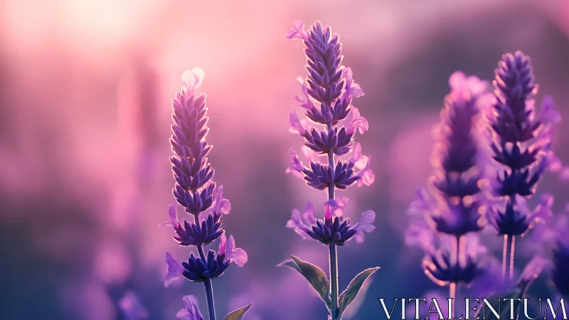 Purple Lavender Flowers in Soft Focus Field