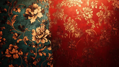 Dual-toned floral wallpaper pattern with ornate detailing.