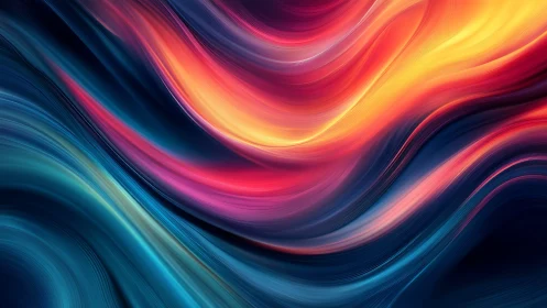 Glowing ribbons of color flow in a soothing abstract wave