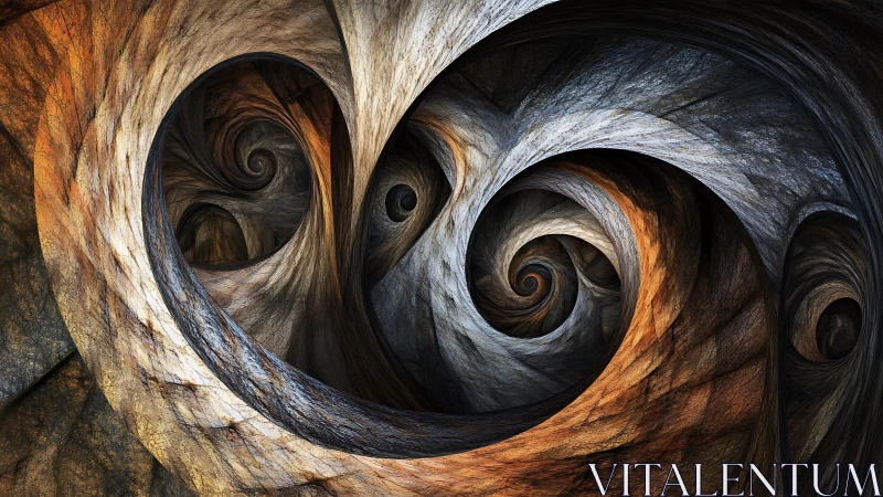 Fractal vortex wood spirals with layered radial curvature design.