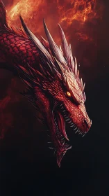 Inferno-scarred crimson dragon prowls the embered void.
