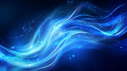 Flowing Blue Light Waves with Sparkles in Abstract Digital Style.