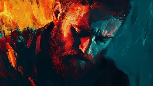 Bearded man in profile rendered with bold contrasting colors