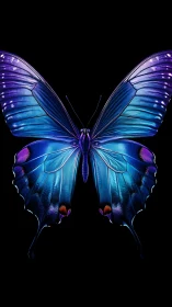 Luminous midnight butterfly with electric sapphire wings.