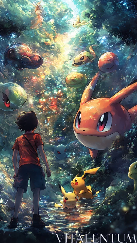 Magical forest meet-up with friendly glowing creatures.