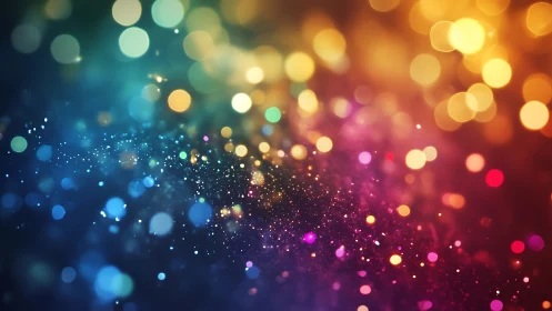 Colorful bokeh lights over shimmering glitter field background.