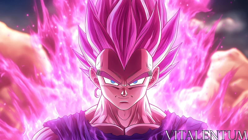 Intense anime warrior with glowing pink energy aura.