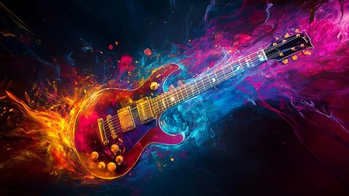 Chromatic electric guitar in explosive fluid light field.