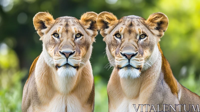 Twin Female Lions: Frontal Dual Portrait Study.
