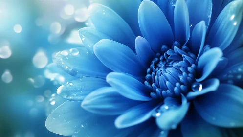 Blue Daisy with Water Droplets Close-Up