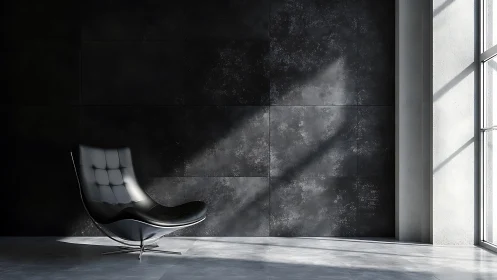 Black Leather Chair in Minimalist Interior Space.