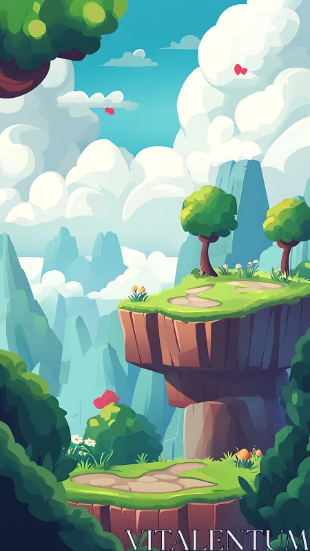 Sunny cliffside path invites gentle adventures in bright skies