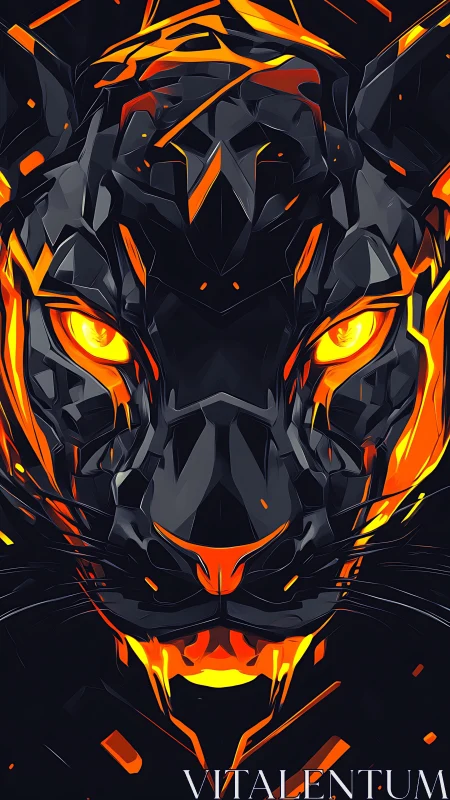 Geometric black panther portrait with molten orange glow.