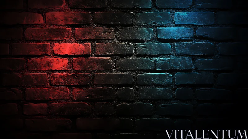 Textured brick wall with dual red and blue low key lighting
