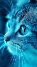 Blue Feline Face Study with Luminescent Eyes