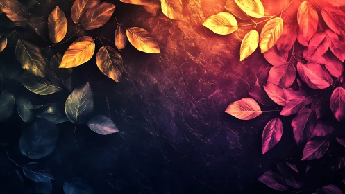 Bicolored leaf gradient arcs across dark textured stone surface