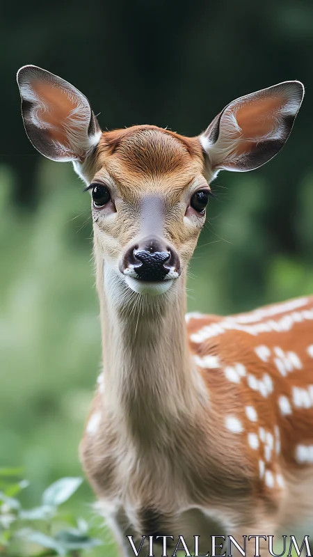 Juvenile spotted deer in sharp frontal wildlife portrait