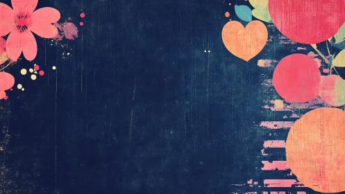 Midnight navy meadow with neon blossoms and shy hearts.