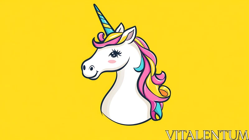 Candy-maned unicorn portrait on bold lemonade sky backdrop.