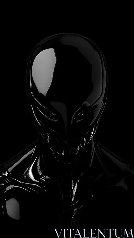 Glossy black alien humanoid figure in stark darkness.