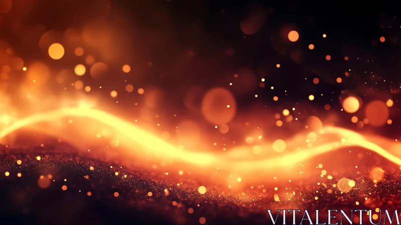 Luminous orange light trail flows through glowing particles.