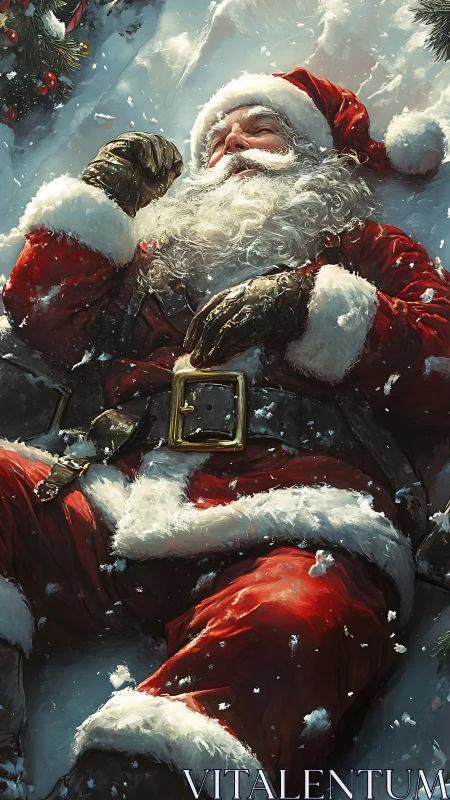 Santa’s cozy snowbank pause after a long winter journey.