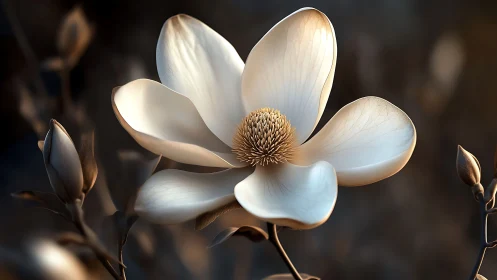 Macro-rendered magnolia bloom with cinematic depth mapping.