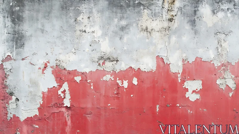 Weathered red and white concrete wall with peeling paint texture.