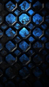 Blue hexagonal metal grid shows worn textured surface
