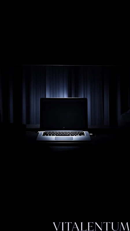 Backlit laptop glows in dark studio environment