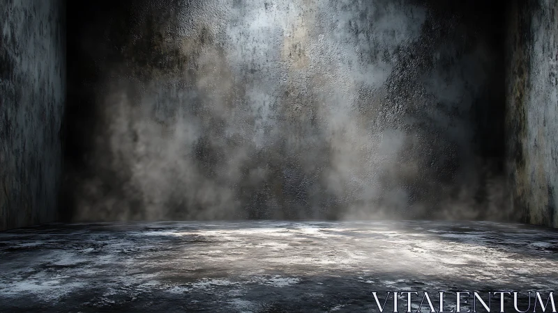 Moody concrete room dissolves into misty cinematic haze
