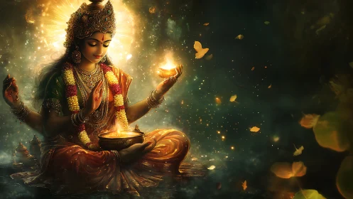 Divine goddess portrait in luminous digital painting style.