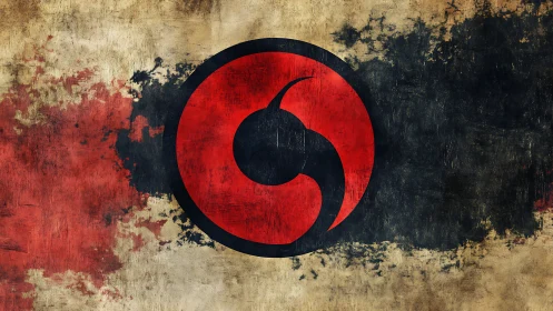 Storm-forged crimson sigil swirling on weathered canvas.