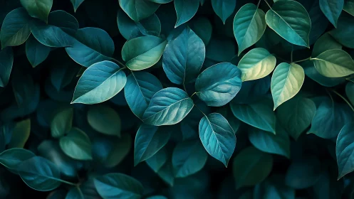 Overhead view of dense foliage with teal-toned leaves.
