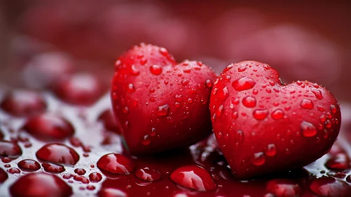 Dewdrop-covered raspberries arranged with macro precision and depth of field.