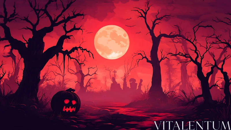 Jack o’Lantern Moonrise over Blood-Red Haunted Marshland.